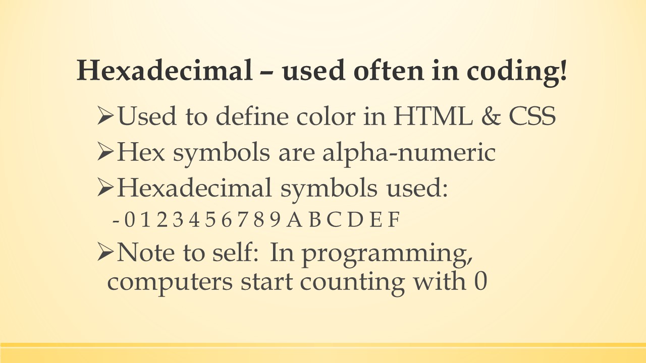 Info on hexadecimal.