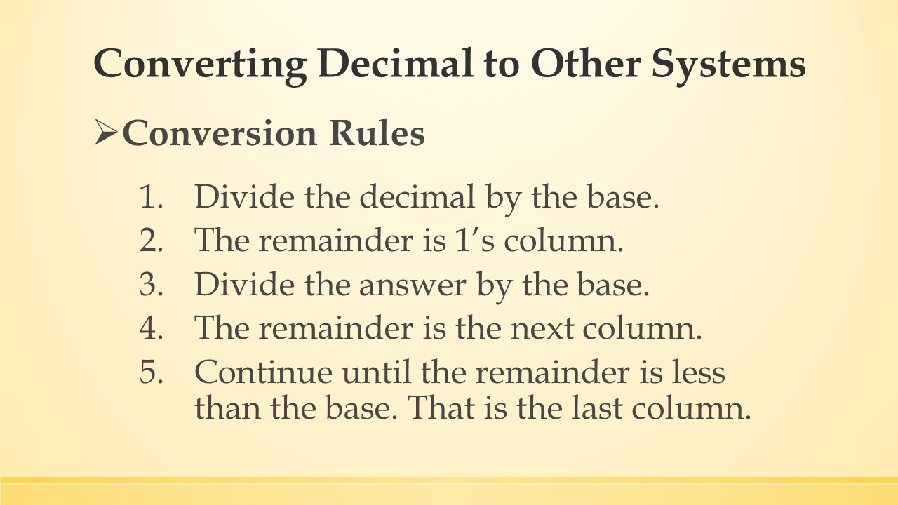 Converting decimal to other number systems.