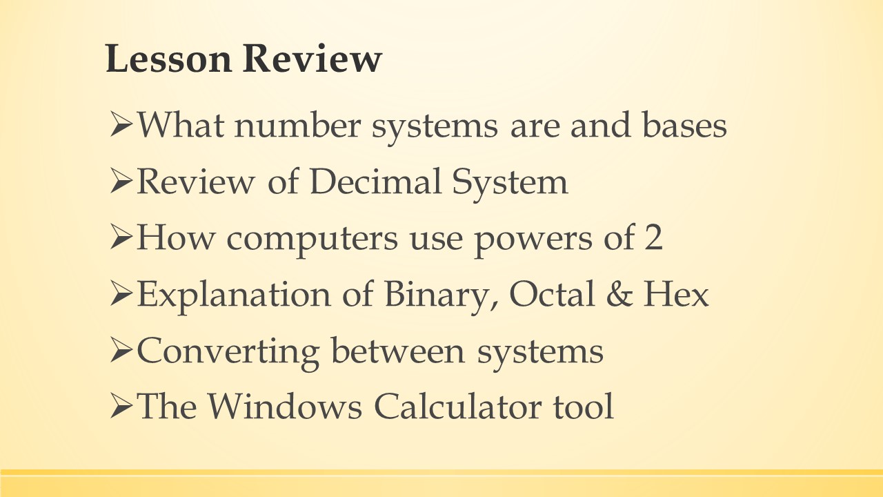 A slide with a quick review of the decimal system.