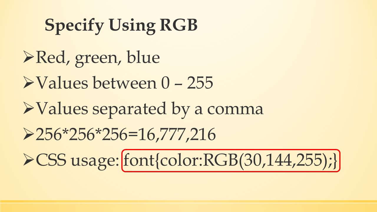 How to write the code using decimal values for RGB.