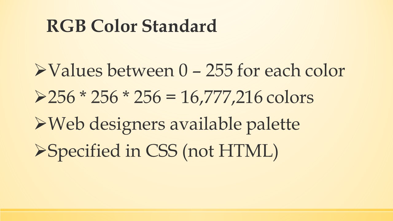 Some bullet points on RGB standards.