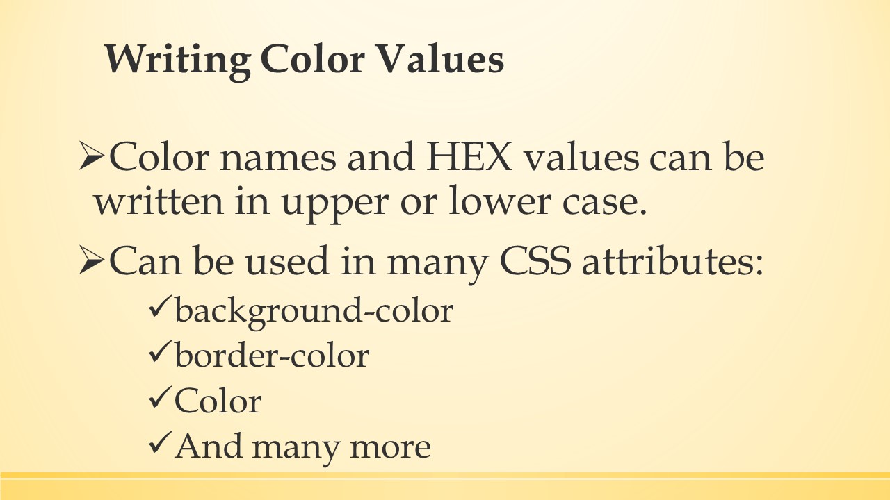 Bullett points on specifying a few HTML element styles.