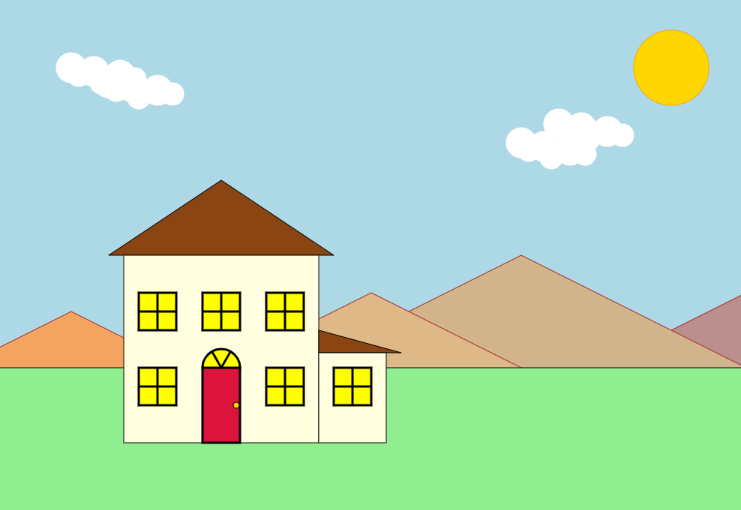 House animation with mountains added.