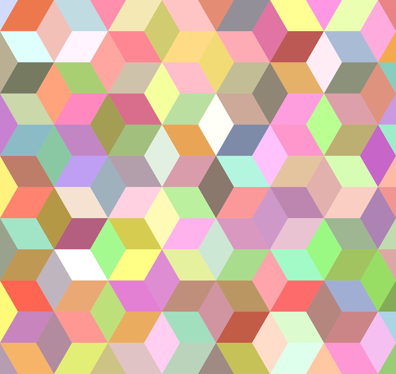Mosiac of various colors in a cubed design.